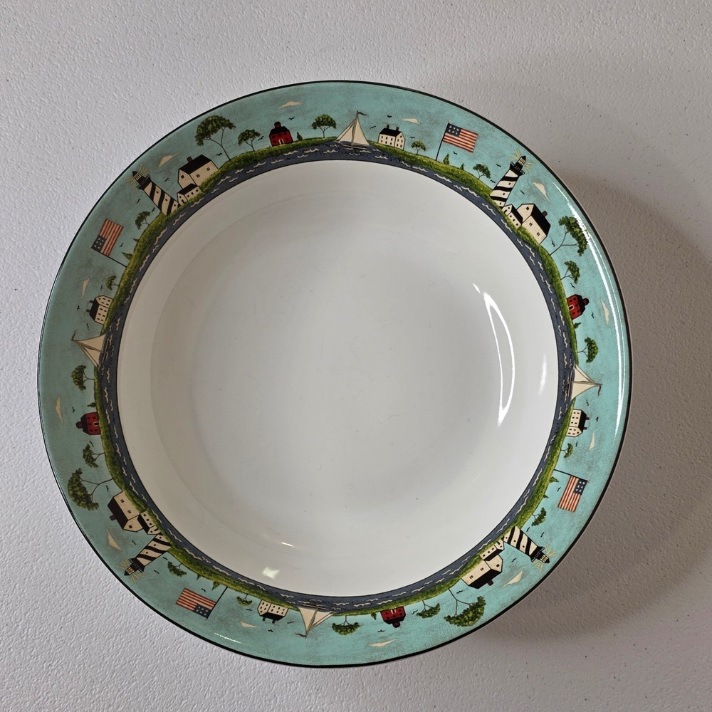 Vintage 1098 Warren Kimble Serving Bowl 9 In Coastal Breeze Lighthouse Beach